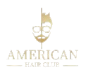 Luxury American Hair Club emblem featuring a gold mask symbol and premium lettering on dark background