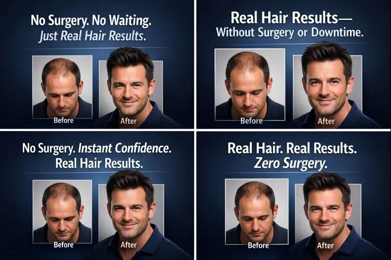Real hair results from non-surgical hair replacement without surgery