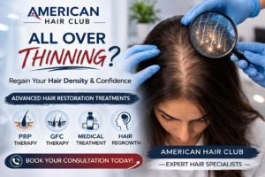 Patient receiving all over thinning hair treatment at American Hair Club hair restoration clinic
