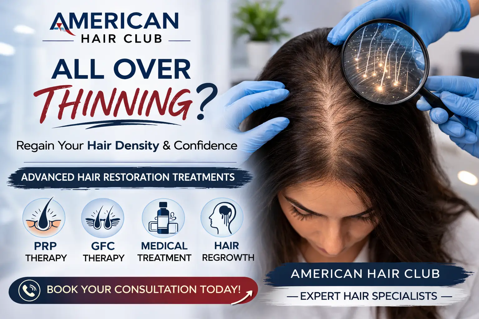 Patient receiving all over thinning hair treatment at American Hair Club hair restoration clinic