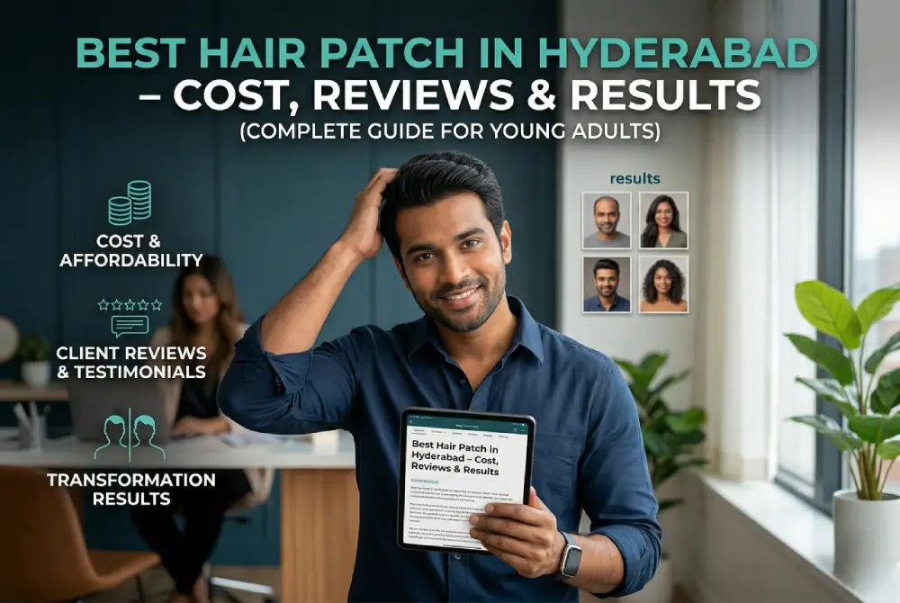 Man with hair patch transformation showing before and after results in Hyderabad clinic